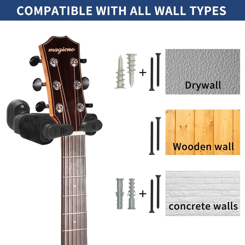 AUPHY Guitar Wall Mount Auto Lock,Guitar Wall Holder with Nitro-Safe Velvet,Universal Compatibility for All Headstocks and Neck Widths Supports Acoustic, Electric, and Bass Guitars - Image 5